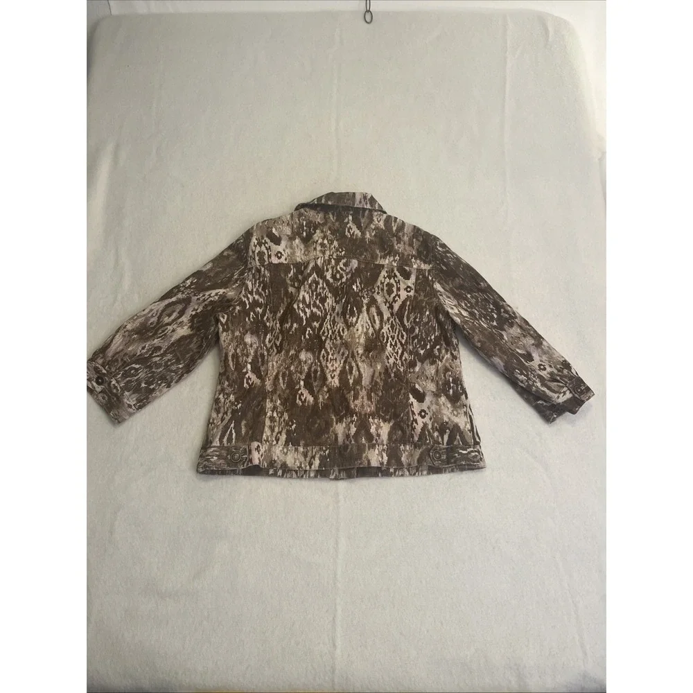 Chico's Sz Large (Chicos =2) 10/12 Earth Tone Pattern‎ Blazer Button Up Jacket